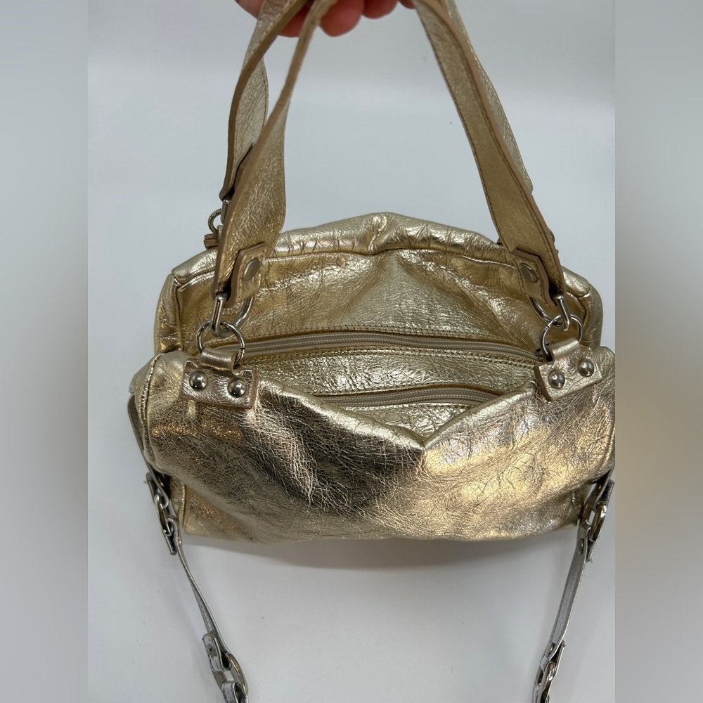 LAURA DI MAGGIO Italy GIANNI NOTARO Designer Metallic Gold Leather Satchel| - Picture 5 of 14